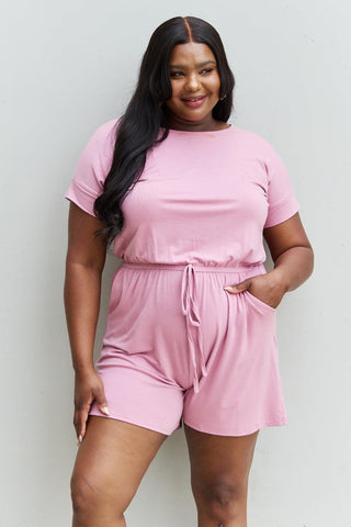 Zenana Chilled Out Full Size Short Sleeve Romper in Light Carnation Pink - Closet of Ren