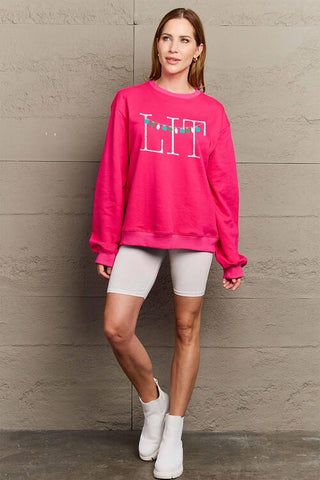 LIT Full Size Long Sleeve Christmas Sweatshirt by Simply Love