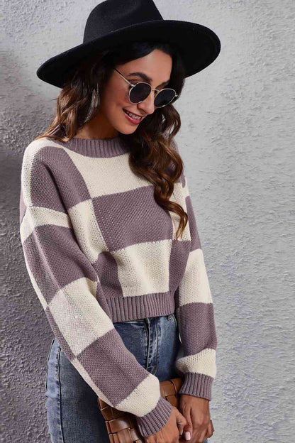 Color Block Round Neck Dropped Shoulder Sweater | Multiple Color Options