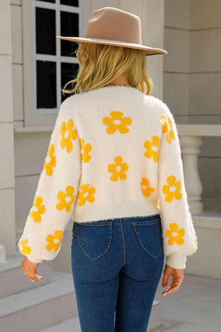 Floral Open Front Fuzzy Cardigan - Closet of Ren