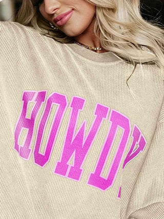 Full Size HOWDY Graphic Round Neck Sweatshirt - Closet of Ren