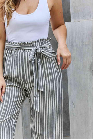 Heimish Find Your Path Full Size Paperbag Waist Striped Culotte Pants - Closet of Ren