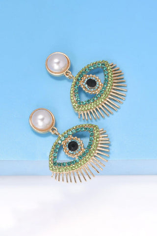 Evil Eye Rhinestone Dangle Pearl Earrings - Closet of Ren