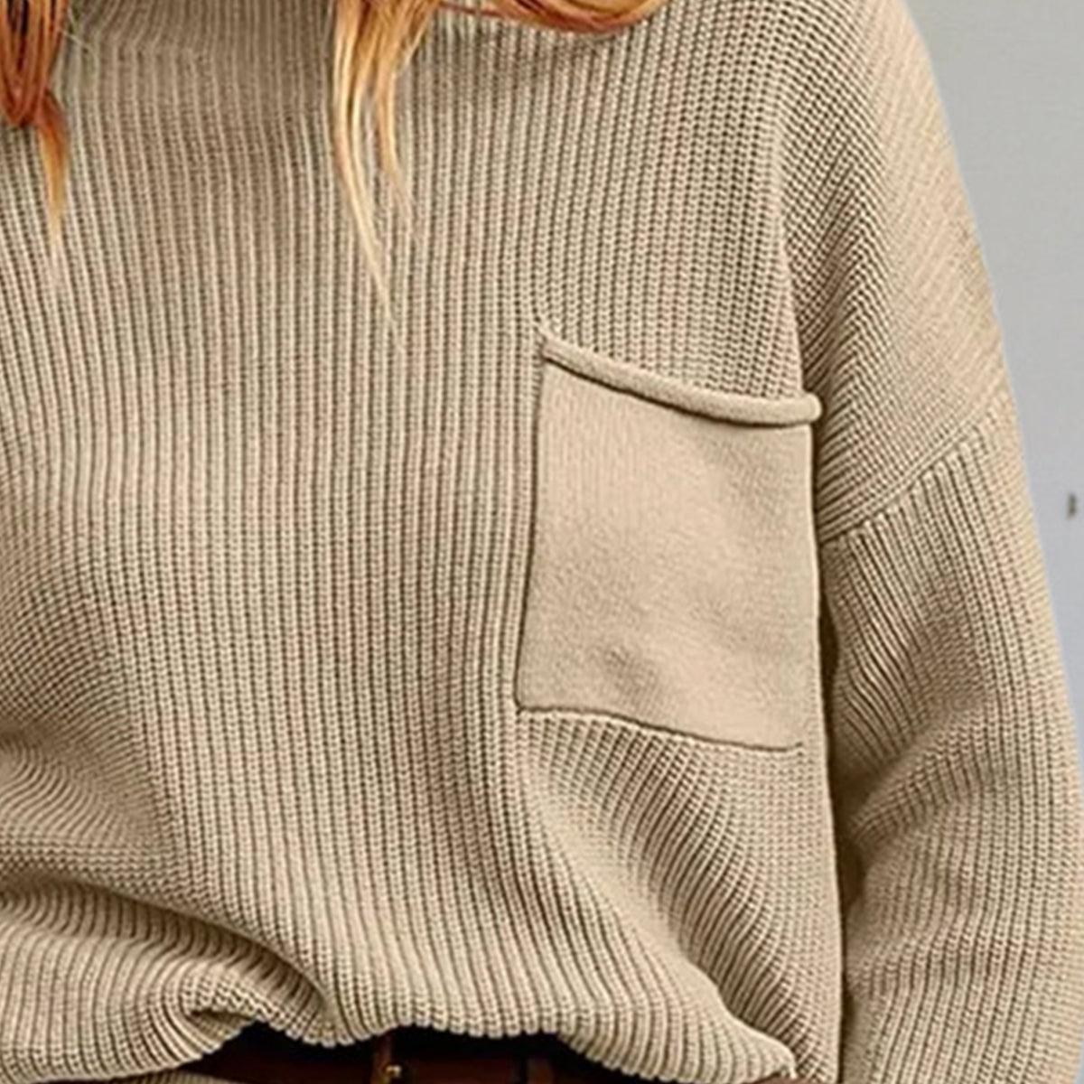 Rib-Knit Dropped Shoulder Sweater - Closet of Ren