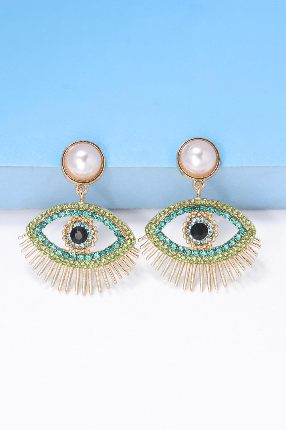 Evil Eye Rhinestone Dangle Pearl Earrings - Closet of Ren