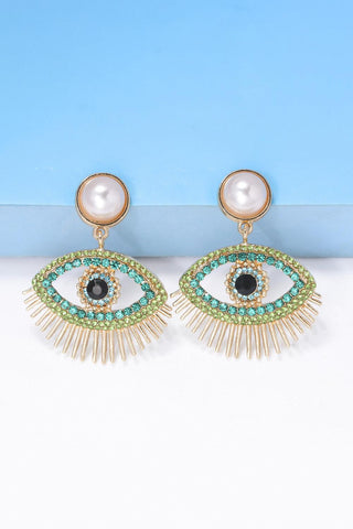 Evil Eye Rhinestone Dangle Pearl Earrings - Closet of Ren