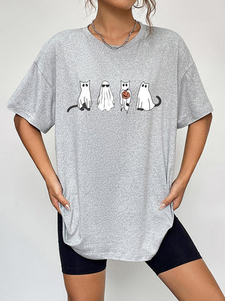 Round Neck Short Sleeve Ghost Graphic T-Shirt - Closet of Ren