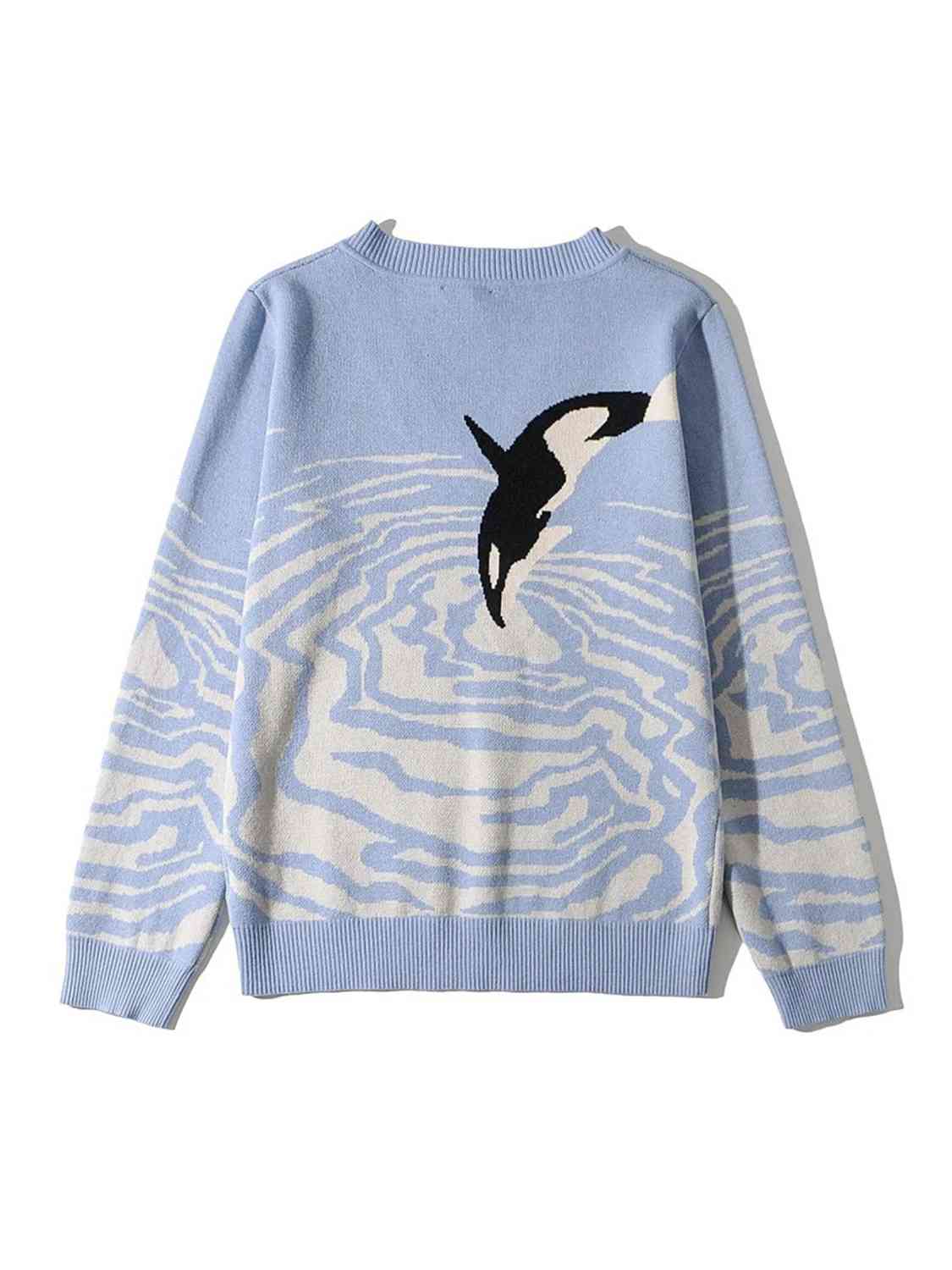 Orca Printed V-Neck Long Sleeve Pullover Sweater
