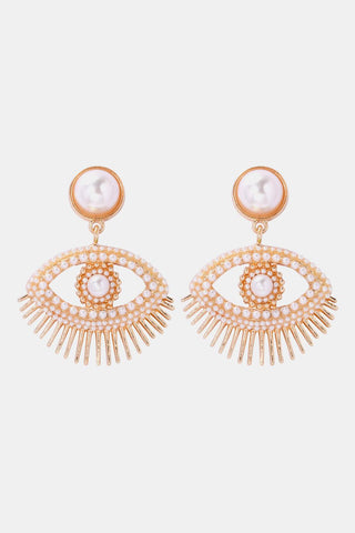 Evil Eye Rhinestone Dangle Pearl Earrings - Closet of Ren