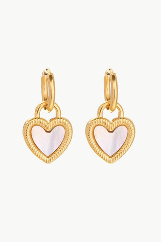 Inlaid Shell Heart Drop Earrings - Closet of Ren