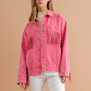 Fringe Detail Dropped Shoulder Denim Jacket - Closet of Ren