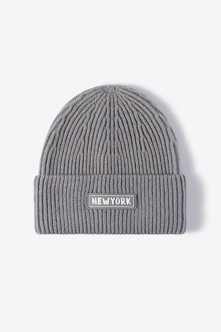 NEWYORK Patch Rib-Knit Cuffed Beanie - Closet of Ren