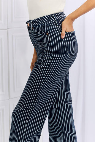 Judy Blue Cassidy Full Size High Waisted Tummy Control Striped Straight Jeans - Closet of Ren