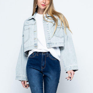 Sparkle Fringe Cropped Denim Jacket - Closet of Ren