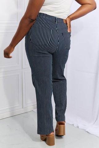 Judy Blue Cassidy Full Size High Waisted Tummy Control Striped Straight Jeans - Closet of Ren