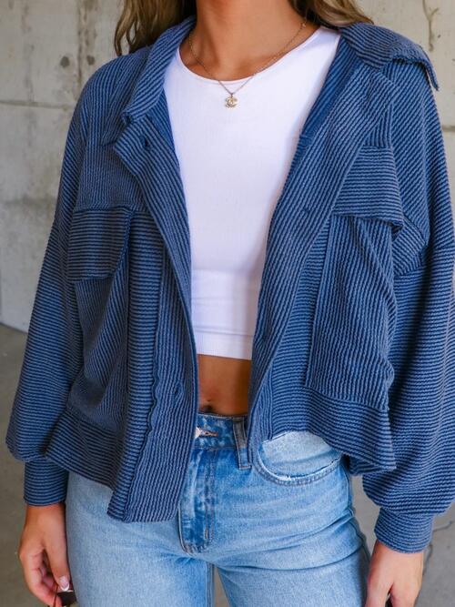 Ribbed Collared Neck Button Up Jacket | Multiple Color Options