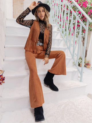 Fringe Vest and Flare Pants Set - Closet of Ren