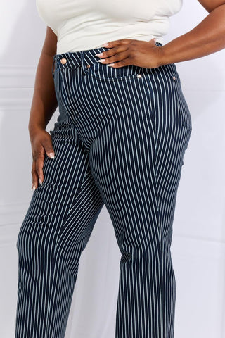 Judy Blue Cassidy Full Size High Waisted Tummy Control Striped Straight Jeans - Closet of Ren