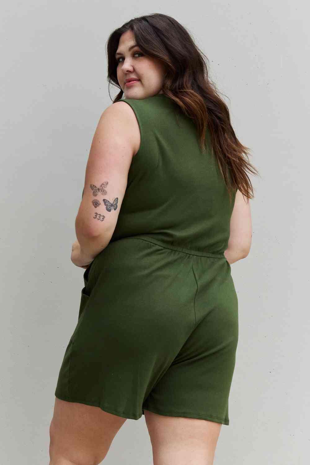 Zenana Forever Yours Full Size V-Neck Sleeveless Romper in Army Green - Closet of Ren