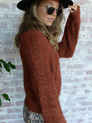 V-Neck Button Up Long Sleeve Fuzzy Cardigan