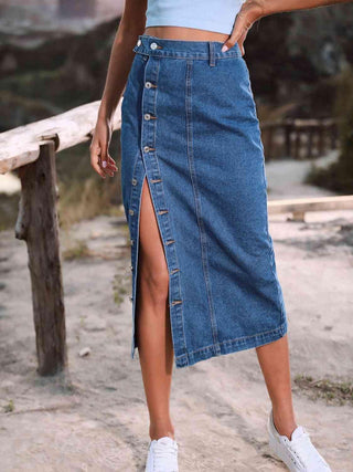 Button Down Denim Skirt | Multiple Color Choices - Closet of Ren