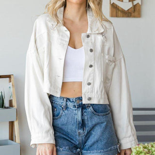 Sparkle Fringe Cropped Denim Jacket - Closet of Ren