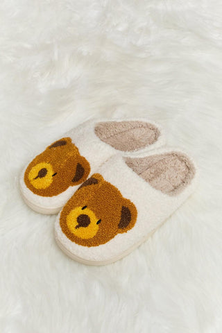 Melody Teddy Bear Print Plush Slide Slippers - Closet of Ren