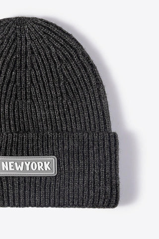 NEWYORK Patch Rib-Knit Cuffed Beanie - Closet of Ren