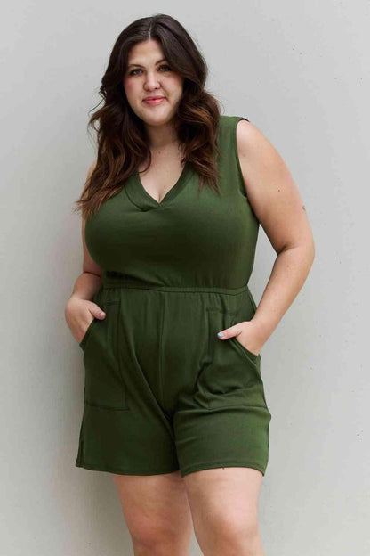 Zenana Forever Yours Full Size V-Neck Sleeveless Romper in Army Green - Closet of Ren