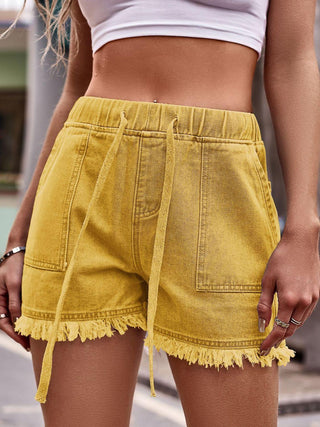 Drawstring Raw Hem Denim Shorts - Closet of Ren