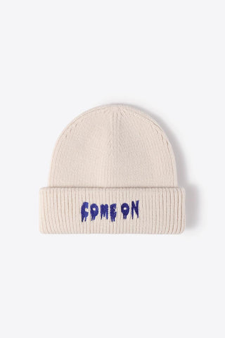 COME ON Embroidered Cuff Knit Beanie - Closet of Ren