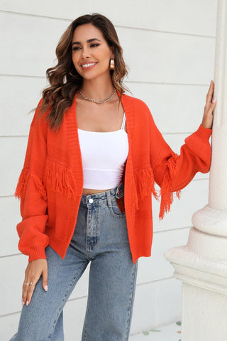 Double Take Fringe Trim Open Front Cardigan - Closet of Ren