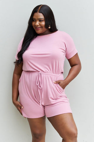 Zenana Chilled Out Full Size Short Sleeve Romper in Light Carnation Pink - Closet of Ren