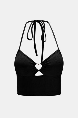 Cropped Heart Cutout Halter Neck Cami - Closet of Ren