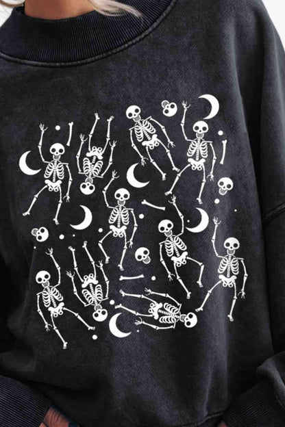 Skeleton Graphic Round Neck Long Sleeve Sweatshirt - Closet of Ren