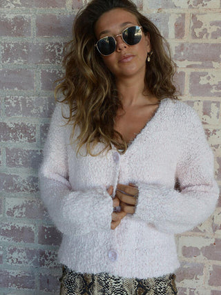 V-Neck Button Up Long Sleeve Fuzzy Cardigan