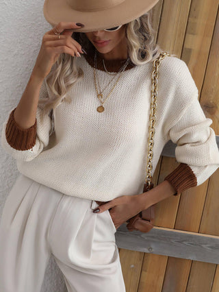 Contrast Trim Drop Shoulder Pullover Sweater - Closet of Ren