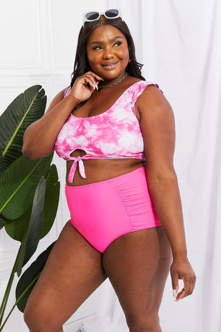 Marina West Swim Sanibel Crop Swim Top and Ruched Bottoms Set in Pink - Closet of Ren