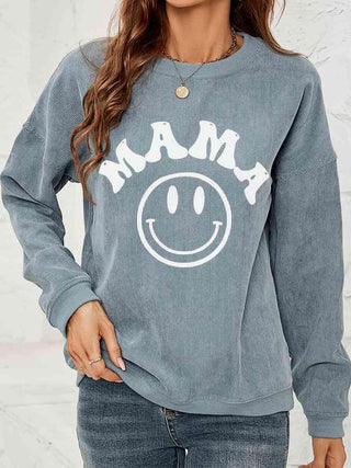 Round Neck Long Sleeve MAMA Graphic Sweatshirt - Closet of Ren