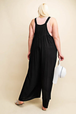 Kori America Full Size Sleeveless Ruched Wide Leg Overalls