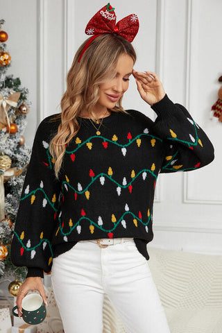 Christmas Light Pattern Lantern Sleeve Sweater