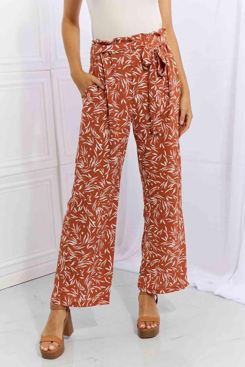 Heimish Right Angle Full Size Geometric Printed Pants in Red Orange - Closet of Ren