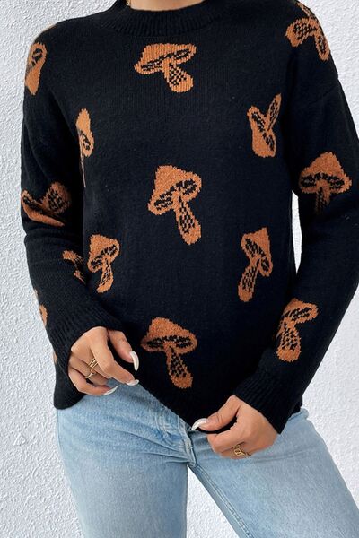 Graphic Mock Neck Dropped Shoulder Sweater | Multiple Designs