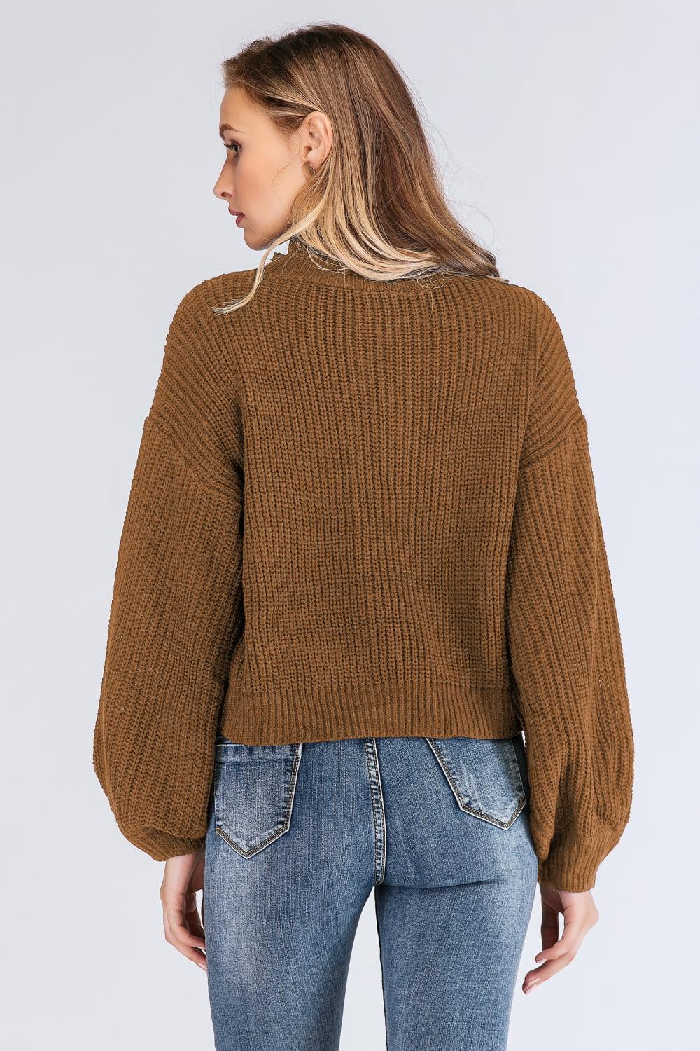 Double Take Turtleneck Rib-Knit Dropped Shoulder Sweater - Closet of Ren