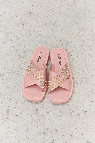 Forever Link Studded Cross Strap Sandals in Blush - Closet of Ren