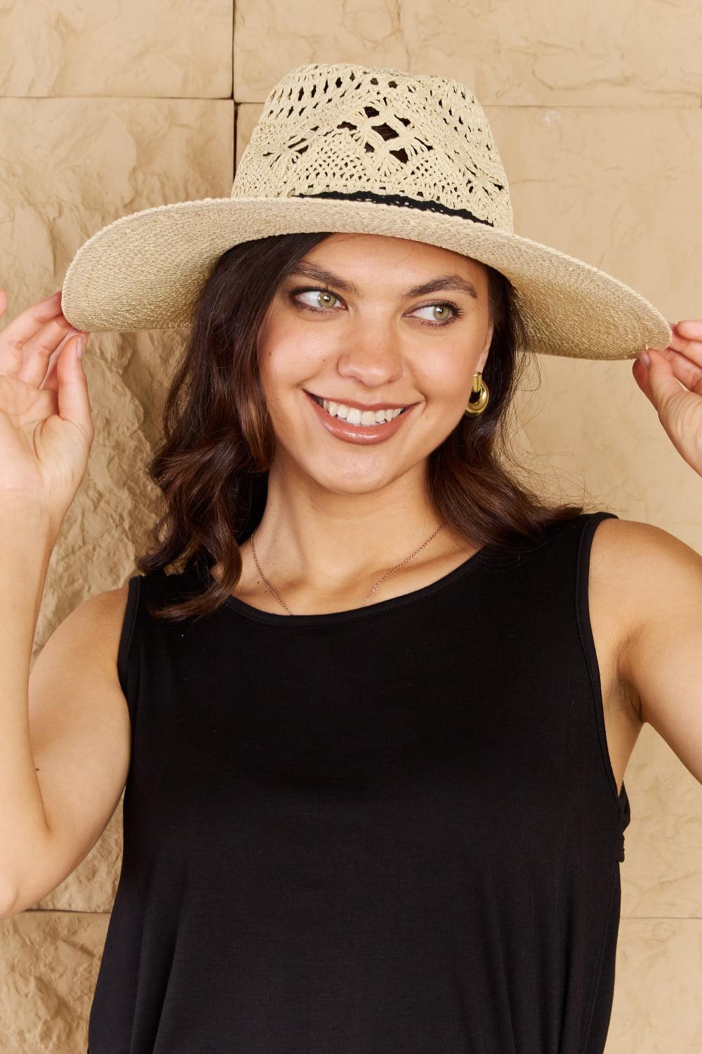 Fight Through It Lace Detail Straw Braided Fashion Sun Hat | Fame Accessories - Closet of Ren
