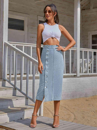 Button Down Denim Skirt | Multiple Color Choices - Closet of Ren