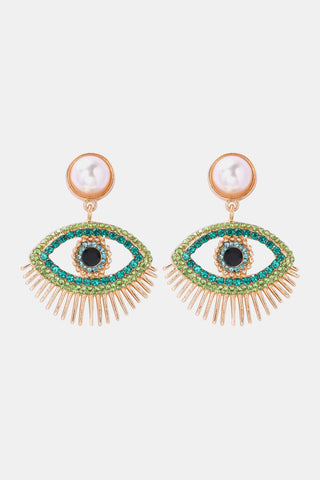 Evil Eye Rhinestone Dangle Pearl Earrings - Closet of Ren