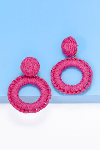 Round Shape Raffia Grass Dangle Earrings - Closet of Ren