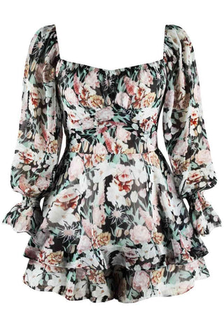 Floral Sweetheart Neck Flounce Sleeve Romper - Closet of Ren